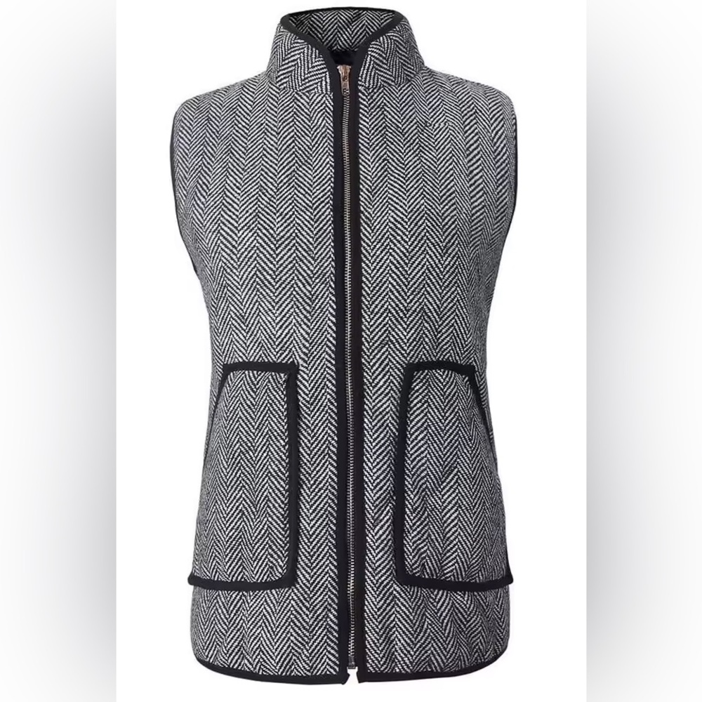 Quilted Full Zip lightweight Herringbone Vest academia preppy quiet luxury Chic